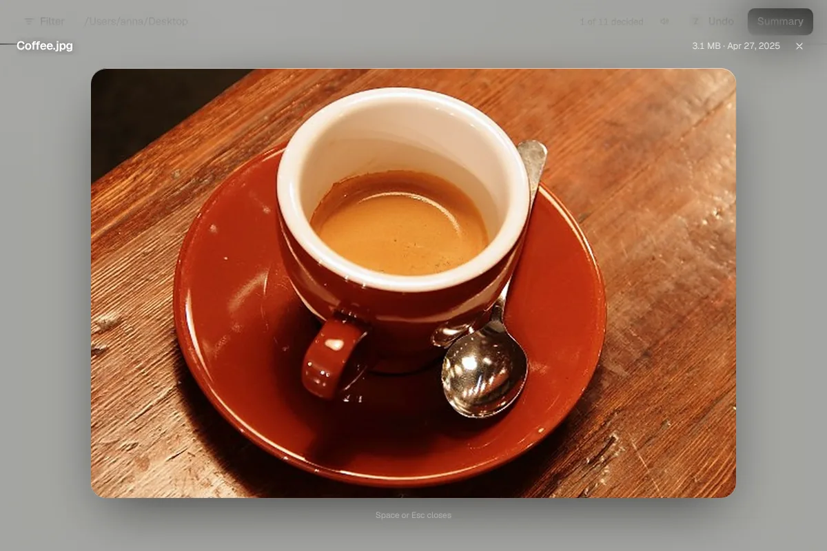 A photo fills almost the whole window in the large preview