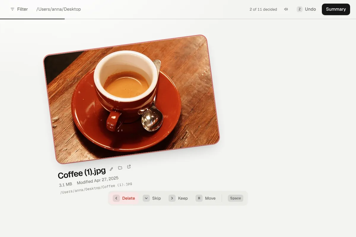 The card is dragged to the left and gets a red outline